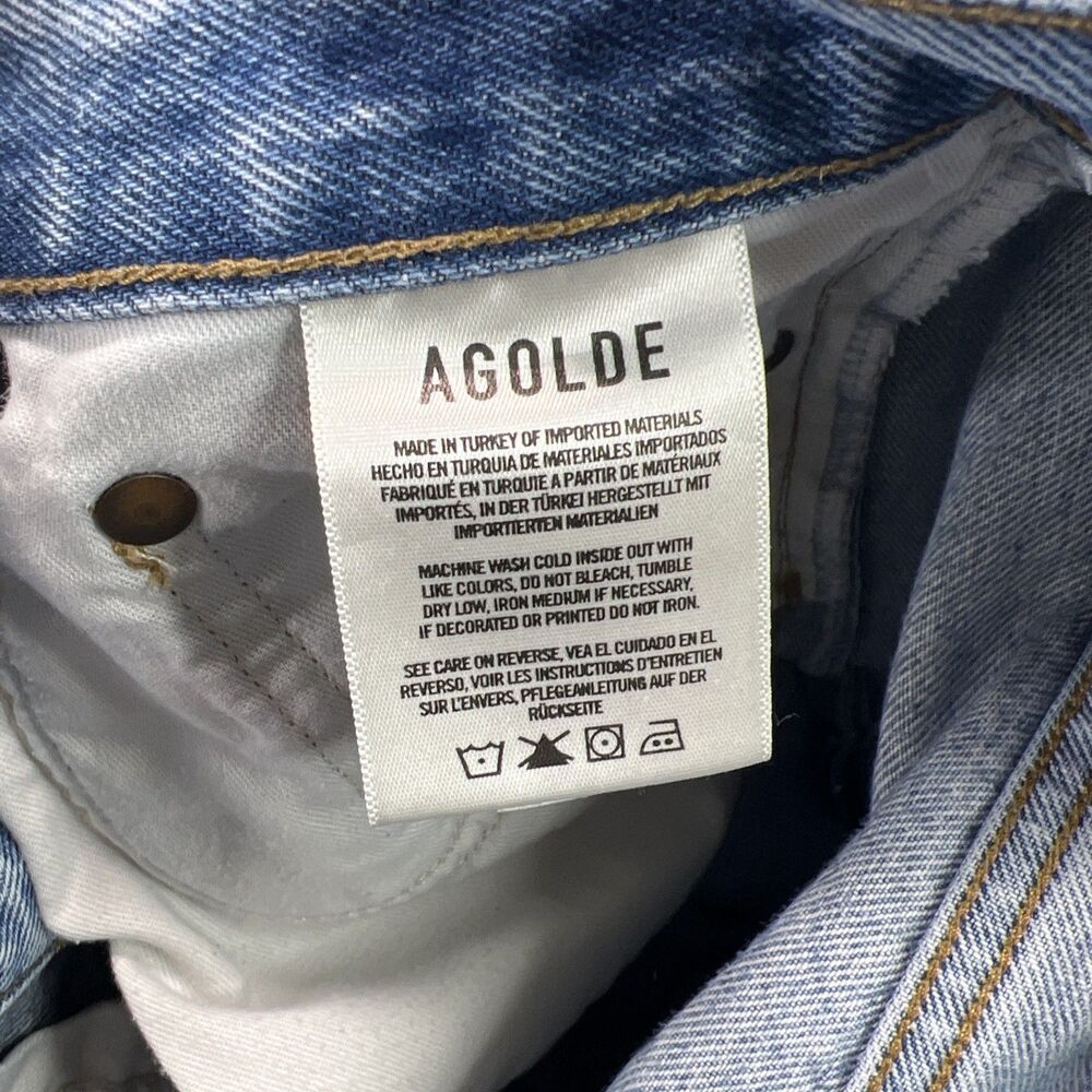 AGolde Riley High Rise Straight Crop Jeans 31 Button Fly Raw Hem Light Wash - Picture 12 of 14